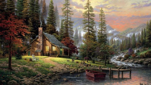 thomas-kincaid-quiet-forest-house-dog-landscape.jpg